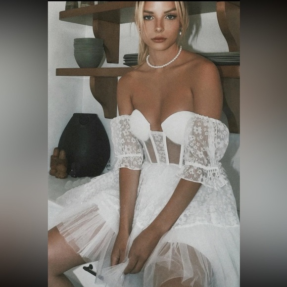 (Last 2) ❣️White boho mini lace wedding off shoulder dress - Picture 4 of 8